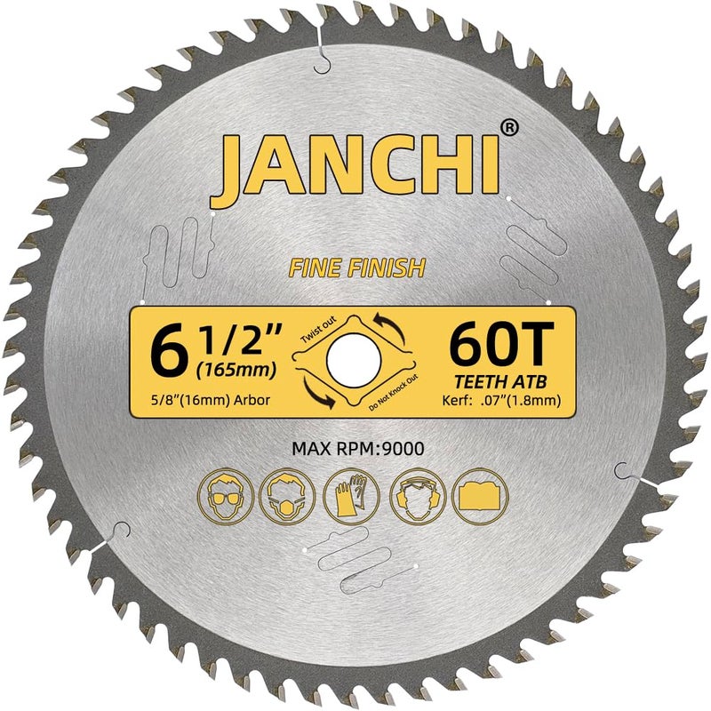 Jianchi 3Pack Combo 6-1/2 Inch 24T&40T&60T Woodworking Saw Blades with 5/8" Arbor, 0.06" Thin Kerf Alternating Top Bevel Tungsten Carbide Teeth Circular Saw Table Saw Blade, Ideal for Various Woods Cutting - Image 2